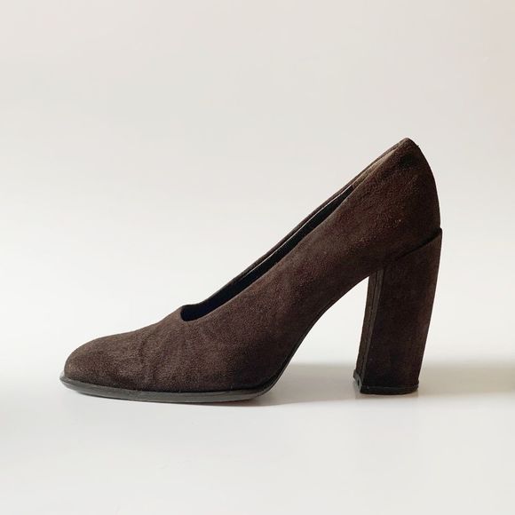 Vintage 90s designer brown Suede chunk heels - Picture 1 of 7
